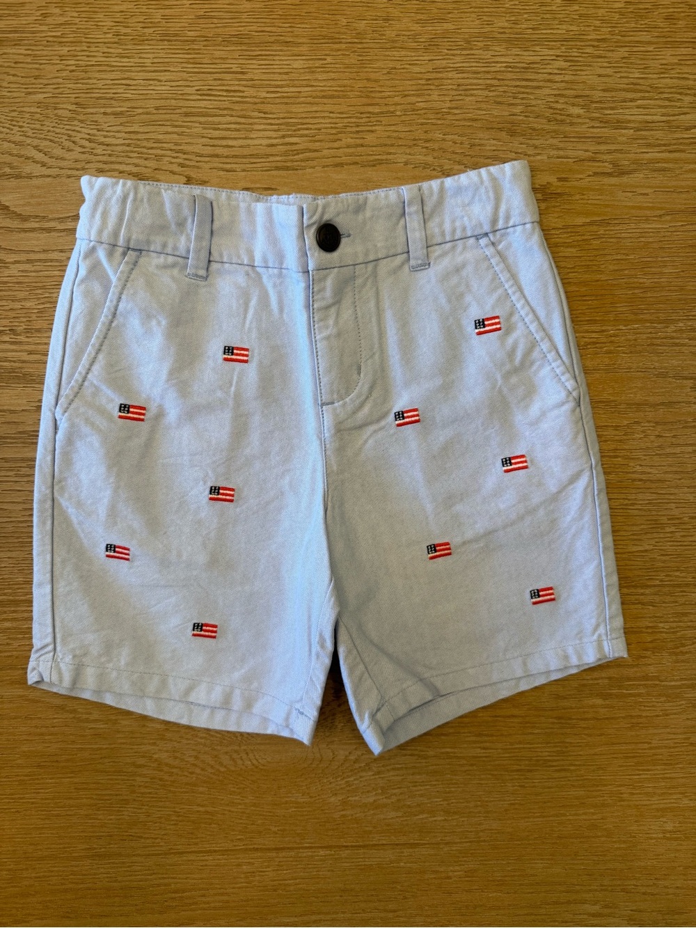 Janie and Jack Boys Sz 5 Light Blue Flag Embroidered Shorts EUC July 4 Patriotic